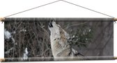 WallClassics - Textielposter - Huilende Wolf in de Sneeuw - 90x30 cm Foto op Textiel