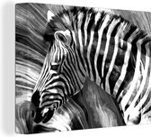 Canvas - Olieverf - Schilderij - Zebra - Zwart-wit - Dieren - 160x120 cm - Woondecoratie - Schilderijen op canvas