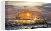 Canvas - Schilderij - Oil painting - Water - Boot - Strand - Verf - 40x20 cm - Wanddecoratie