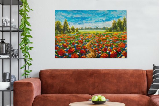 Toile Peinture Huile - Peinture - Fleurs - Paysage - 140x90 cm - Décoration murale