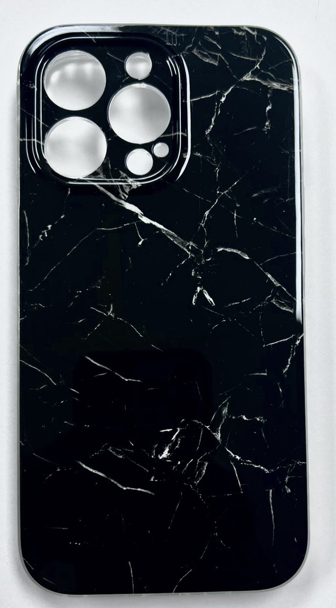 RNZV - IPHONE 12 PRO case - Iphone telefoonhoesje - Iphone 12 PRO - Glass marmerlook case - Luxe marmer glas hoesje - BLACK