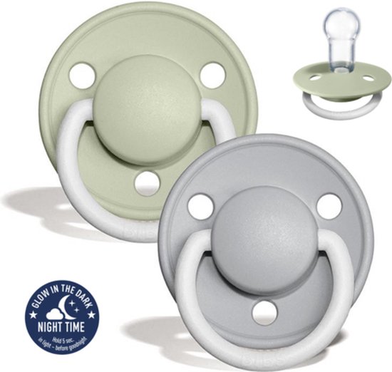 Lot de 2 tétines phosphorescente Bibs T.3 Sage/cloud