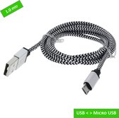 Q-link USB kabel - USB naar Micro-USB - Textileen snoer - Lengte 100 cm - Zwart/wit