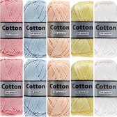 Cotton eight lieve pastel kleuren katoengaren pakket - 10 bollen - zacht blauw/roze/geel/wit
