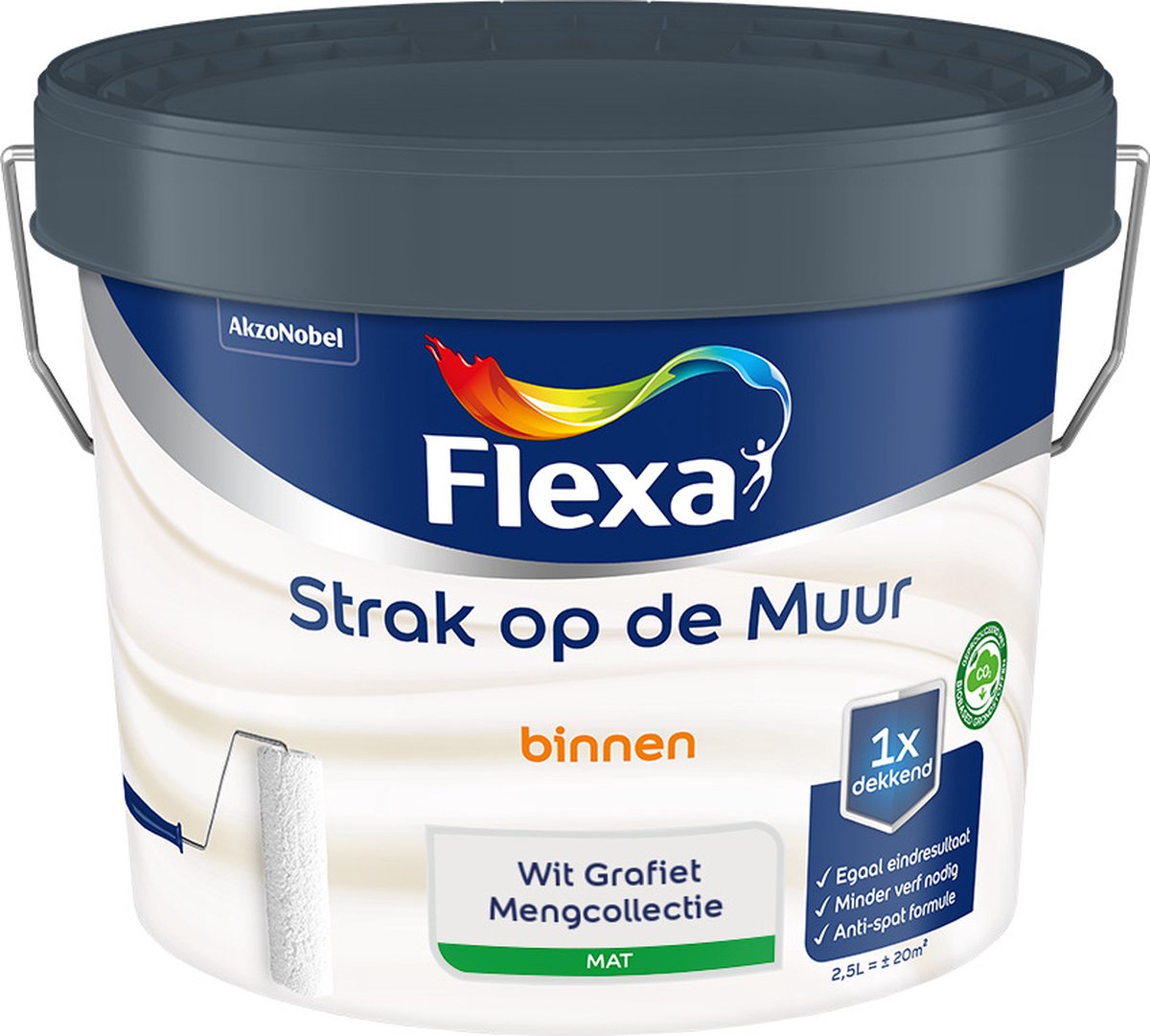 Flexa - Strak op de muur - Muurverf - Mengcollectie - Wit Grafiet - 2,5 liter