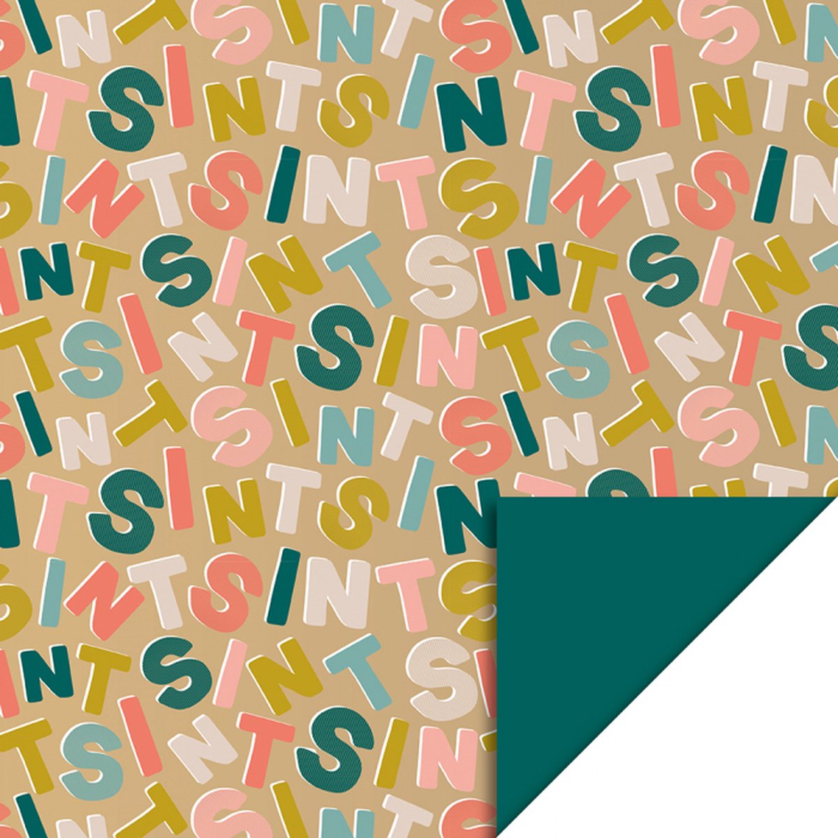 HOP - Cadeaupapier 70 cm - Sinterklaas-Letters Goud - Jade Blue