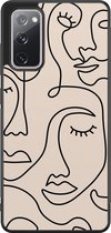 Leuke Telefoonhoesjes - Hoesje geschikt voor Samsung Galaxy S20 FE - Abstract gezicht lijnen - Backcover zwart - Print / Illustratie - Beige