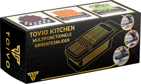 Toivo Kitchen Multifunctionele Groentesnijder - Zwart - 7 in 1 Keukenmandoline - Keukensnijder - Uiensnijder - Spiraalsnijder - Frietsnijder - Rasp - Toivo Kitchen