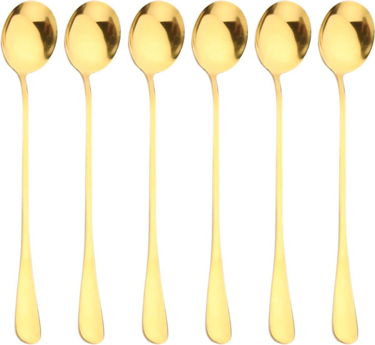 6x Lange Ronde Lepels - Latte Macchiato - Dessertlepels - Sorbetlepels - IJslepels - Theelepels - 18.5cm - Goud