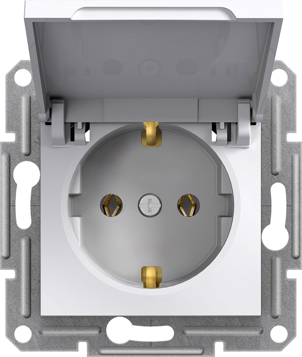 Schneider Electric Asfora Stopcontact Inbouw Randaarde Klapdeksel - Wit