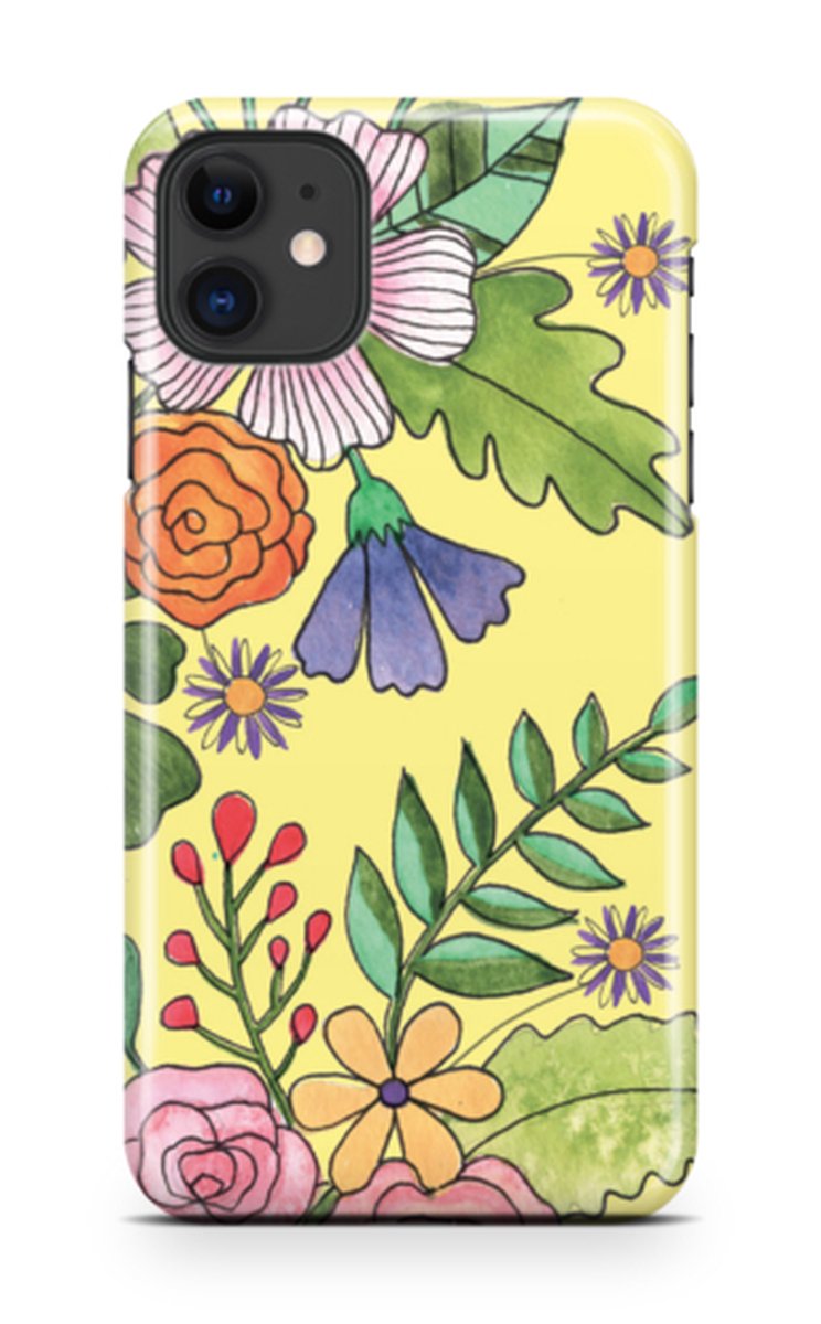 Telefoonhoesje geschikt voor Apple iPhone 11 - Premium Hardcase - Dun en glanzend - Natuurcollectie - Watercolor Flower Mix - Geel