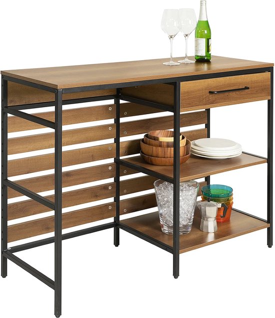 Table de cuisine Mara - Meuble de rangement - Comptoir avec tiroir - Marron - MDF - Acier - 120 x 45 x 90 cm