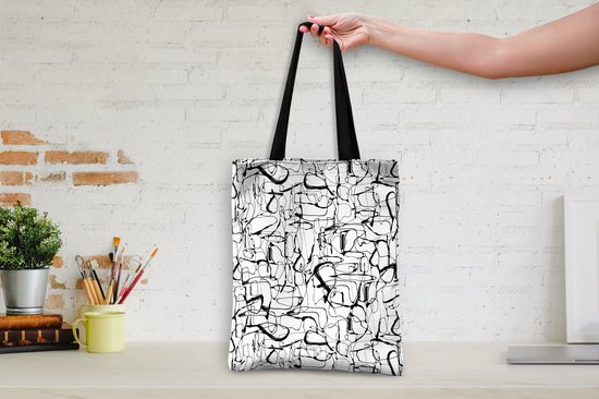 Sac Bandoulière - Sac De Plage - Shopper Line Art - Abstrait - Motifs - Wit - 40x50 cm - Sac Coton