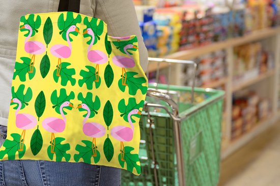 MuchoWow® Sac bandoulière - Sac de plage - Big Shopper - Sac shopping - Flamingo - Plantes - Animaux - Motif - 40x40 cm - Sac en coton