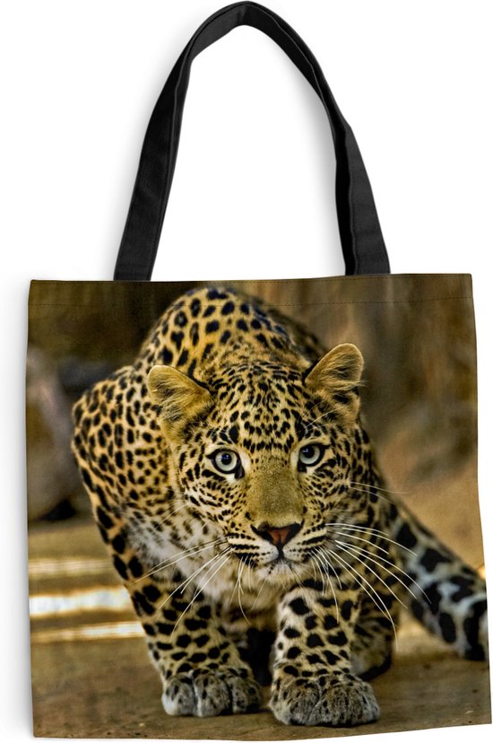 MuchoWow® Sac bandoulière - Sac de plage - Big Shopper - Sac shopping - Léopard - Predator - Portrait - 45x45 cm - Sac en coton