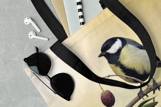 Sac bandoulière - Sac de plage - Shopper Vogel sur une branche avec une baie - 40x40 cm - Sac en coton