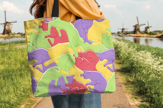 Sac bandoulière - Sac de plage - Shopper Chats - Arc-en-ciel - Enfants - Pastel - Motifs - 50x40 cm - Sac coton