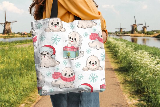 MuchoWow® Sac Bandoulière - Sac Plage - Shopper Seals - Enfants - Noël - Hiver - Motif - 40x40 cm - Sac Coton