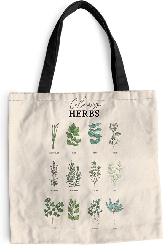 Sac bandoulière - Sac de plage - Shopper Plantes - Cuisine - Nourriture - 45x45 cm - Sac en coton - Cadeau pour femme