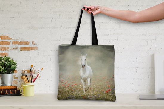 Sac bandoulière - Sac de plage - Shopper Cheval - Tissu - Fleurs - 45x45 cm - Sac coton