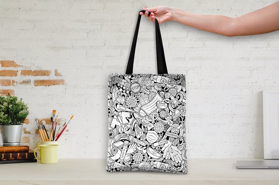 Sac Bandoulière - Sac De Plage - Motif Shopper - Corona - Zwart Wit - 40x50 cm - Sac Coton