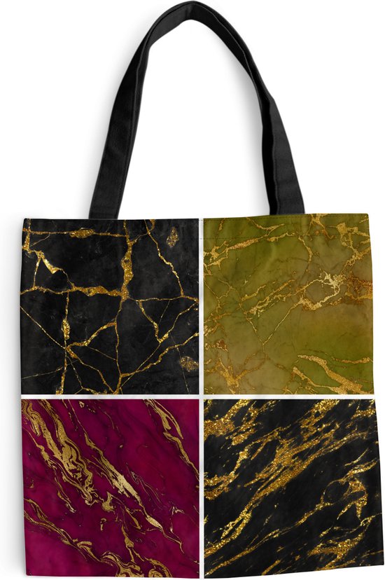 MuchoWow® Schoudertas - Strandtas - Big Shopper - Boodschappentas - Marmer - Gold - Chic - 40x40 cm - Katoenen tas