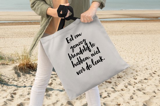 Sac Bandoulière - Sac de Plage - Shopper Taupe - Eat to fuel, not for fun - Citation - 40x40 cm - Sac en coton