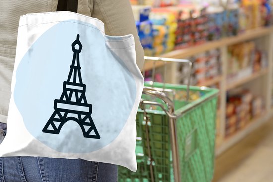 MuchoWow® Schoudertas - Strandtas - Big Shopper - Boodschappentas - Parijs - Eiffeltoren - Blauw - 40x40 cm - Katoenen tas