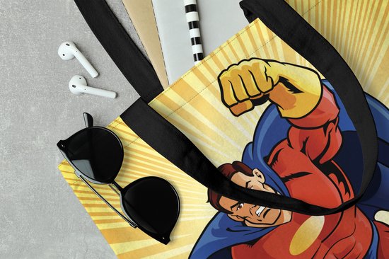 Sac bandoulière MuchoWow® - Sac de plage - Grand cabas - Sac shopping - Illustration d'un super-héros - Garçons - Petit garçon - Enfants - Enfant - 40x40 cm - Sac en coton