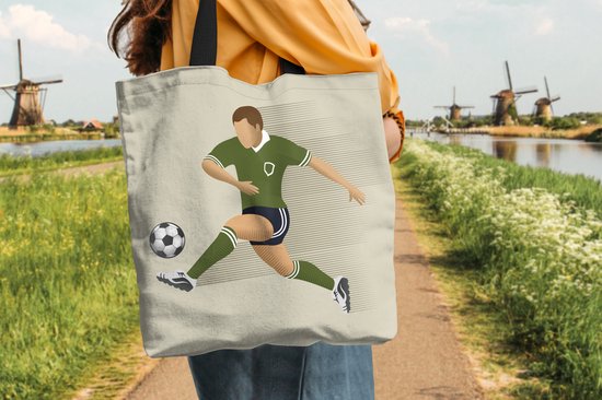 MuchoWow® Sac à bandoulière - Sac de plage - Big Shopper - Sac à provisions - Illustration d'une personne tirant un ballon de football - Meiden - Garçons - Enfants - 40x40 cm - Sac en coton