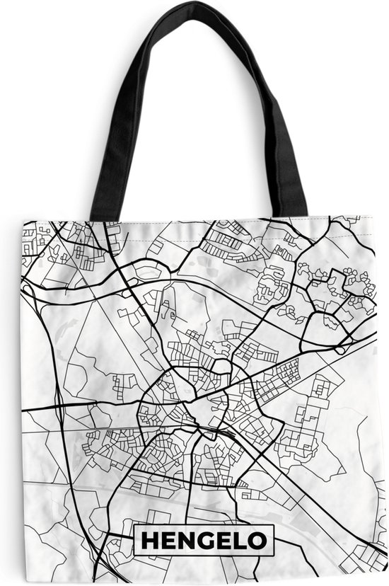 Sac bandoulière - Sac de plage - Shopper Card - Hengelo - Zwart - Wit - 45x45 cm - Sac en coton