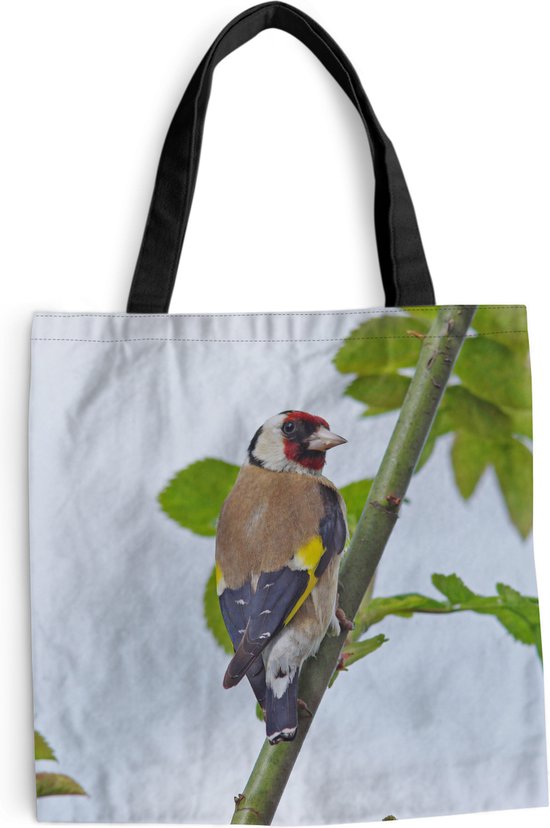 MuchoWow® Sac bandoulière - Sac de plage - Big Shopper - Sac shopping - Un chardonneret parmi les feuilles vertes - 40x40 cm - Sac en coton