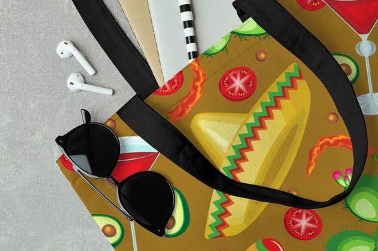 Sac bandoulière - Sac de plage - Shopper Mexico - Sombrero - Motifs - 50x40 cm - Sac en coton
