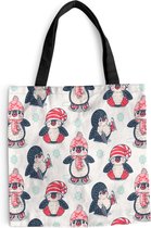 MuchoWow® Schoudertas - Strandtas - Big Shopper - Boodschappentas - Schaatsen - Patronen - Pinguïn - 40x40 cm - Katoenen tas