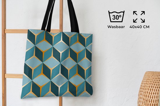 Sac bandoulière - Sac de plage - Shopper Goud - Blauw - Motif - 45x45 cm - Sac en coton