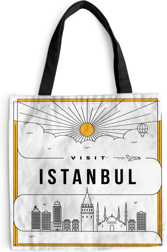 MuchoWow® Schoudertas - Strandtas - Big Shopper - Boodschappentas - Stadsaanzicht Istanbul - wit - 45x45 cm - Katoenen tas