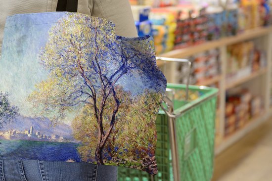 MuchoWow® Sac bandoulière - Sac de plage - Big Shopper - Sac shopping - Antibes vue des jardins de la Salis - Peinture de Claude Monet - 50x40 cm - Sac en coton