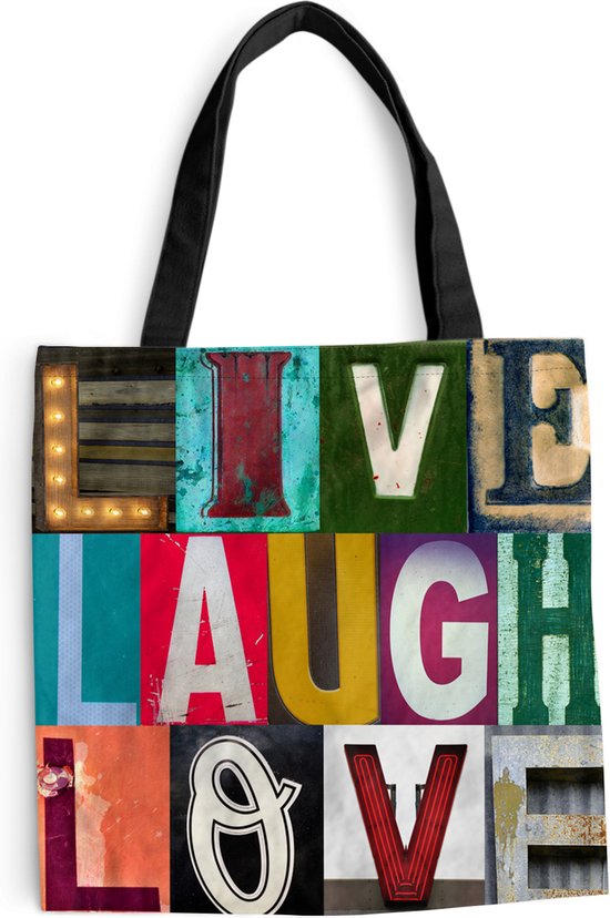 Sac bandoulière - Sac de plage - Shopper Live laugh love - Proverbes - Citations - 45x45 cm - Sac coton