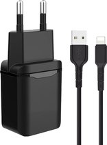 USB Oplader - Geschikt voor iPhone kabel 1 Meter - 12W USB Lader - Gecertificeerde Oplaadstekker Blok Adapter - Zwart