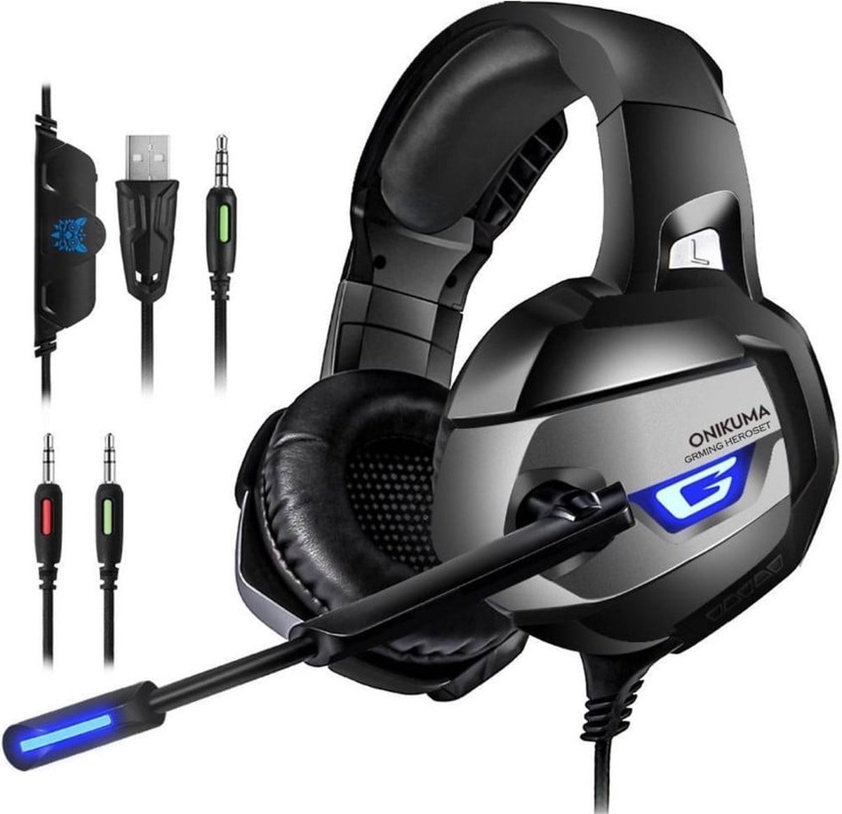 Onikuma K5 Grijs Gaming Headset - Microfoon voor PS4 PS5 Xbox One Headset met Noise Cancelling Mic 7.1 Surround Bass