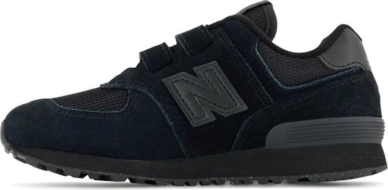 Zwarte New Balance 574 sneaker met klittenbandsluiting, suède en mesh.
