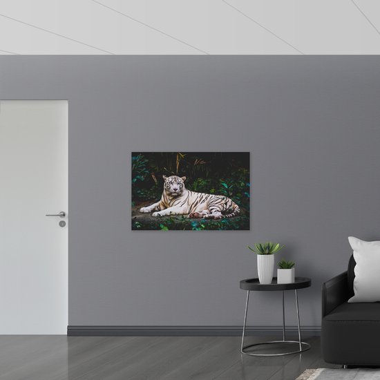 WallClassics - Poster (Mat) - Tigre Witte dans la jungle - 105x70 cm Photo sur papier poster aspect mat