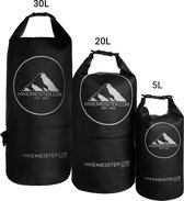 Hikemeister 20 Liter - sac étanche - sac de séchage outdoor - Dry Bag - sac polochon - avec poche frontale étanche et logo réfléchissant noir avec sangles de sangle noir