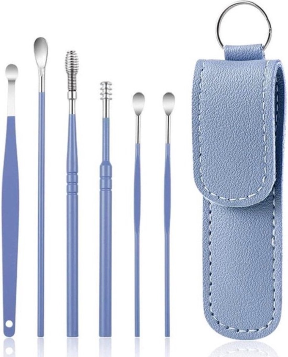Goedkoopste Oorsmeer Verwijderaar Set - 6 Delig - Oorreiniger - RVS Ear Cleaner - RVS Oorsmeer Verwijderaar- blauw