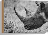 WallClassics - Hout - Neushoorn Zwart / Wit - 40x30 cm - 12 mm dik - Foto op Hout (Met Ophangsysteem)