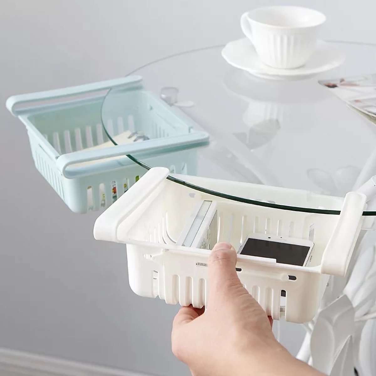 KimDo - Koelkast organizer - Beige - verstelbaar - extra lade in koelkast - opbergdoos