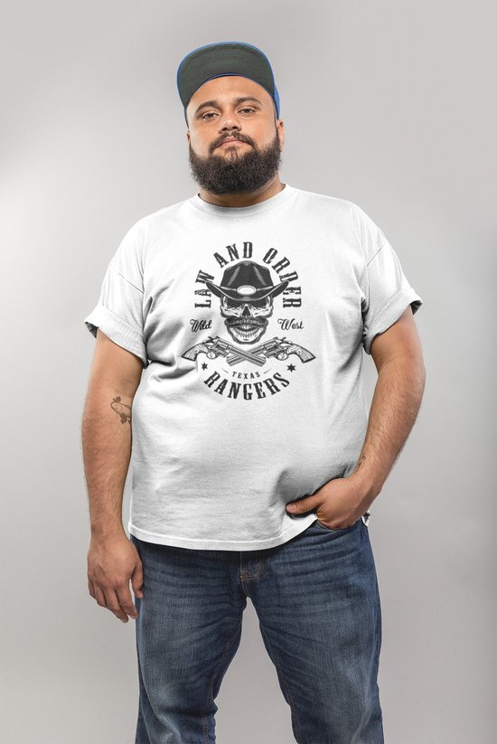 Rick & Rich Law and Order - T-shirt 3XL - Texas Ranger Skull tshirt - t shirt heren met print -Skull tshirt - t shirt heren ronde hals -Texas Ranger shirt - Cowboy Shirt