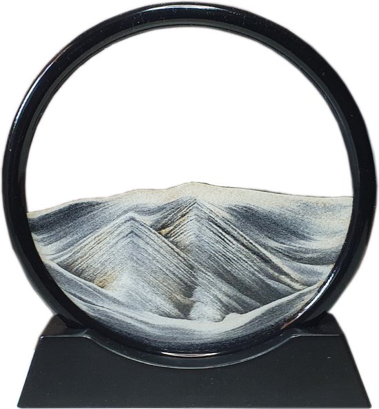 Bewegende Zandkunst In Glas 20 x 20 cm Zwart- Zandlandschap | Ontspanning kunst | Zandloper | Bureau Thuis of Kantoor | Inclusief Syringe |