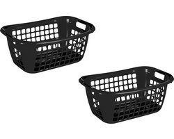 3x stuks zwarte wasmanden/wasgoedmanden met handgrepen 55 cm - Draagwasmanden - Wasgoedmand - Mand met handgrepen