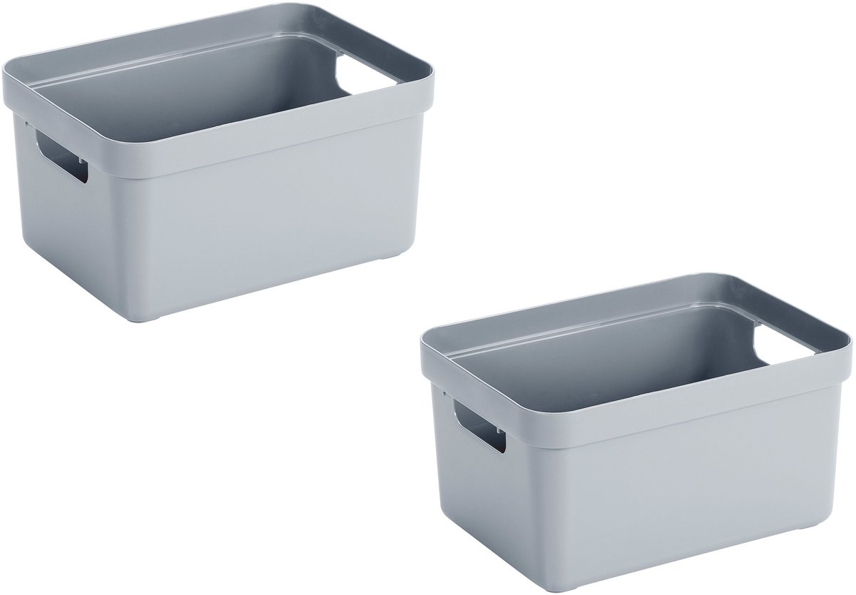 Sunware Opbergbox Sigma - 3x stuks - kunststof - blauw - 13 liter - Opbergbakken/opbergers - 35 x 25 x 18 cm Grijs